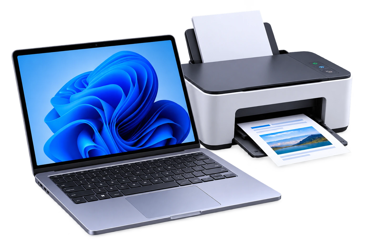 Laptop en printer als symbool voor persoonlijke computerhulp aan huis
