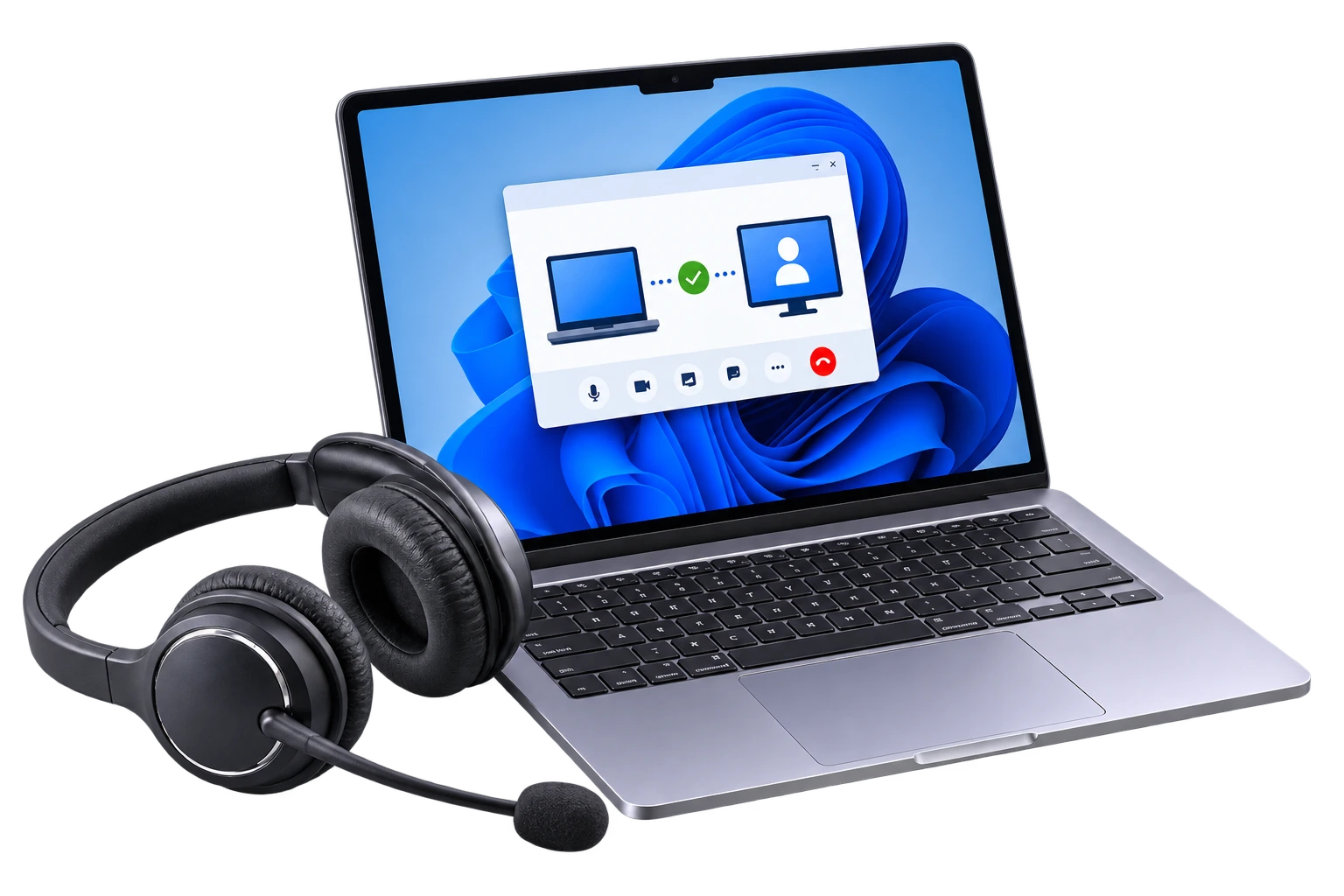 Laptop met headset als symbool voor persoonlijke computerhulp op afstand